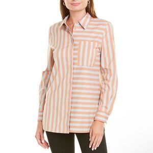 Lafayette 148 New York Ruxton Blouse Button Up Tangerine Multi Medium